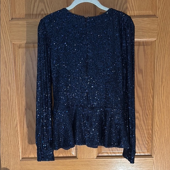 Parker Rent the Runway Elegant Navy Sequin Wrap Top Large - Picture 6 of 6